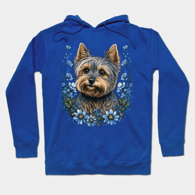 Scottish Terrier and Blue Flowers Hoodie by kansaikate